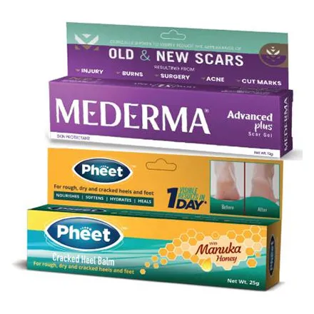 MEDERMA Advance Plus Scar Removal Gel 10g & Pheet Cracked Heel Balm 50g (60 g)